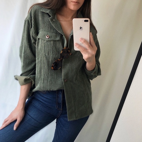 The Luxe Corduroy Shirt-Jacket — Olive - Picture 2 of 7